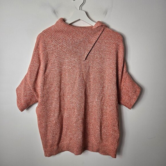 CAbi Size S Foldover Cowl Neck Sweater Marled Orange Dolman Short Sleeve - Picture 1 of 11